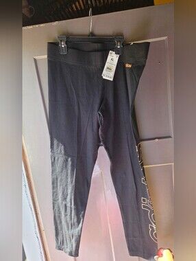 adidas Black Leggings with Gold Side Logo Womens XL